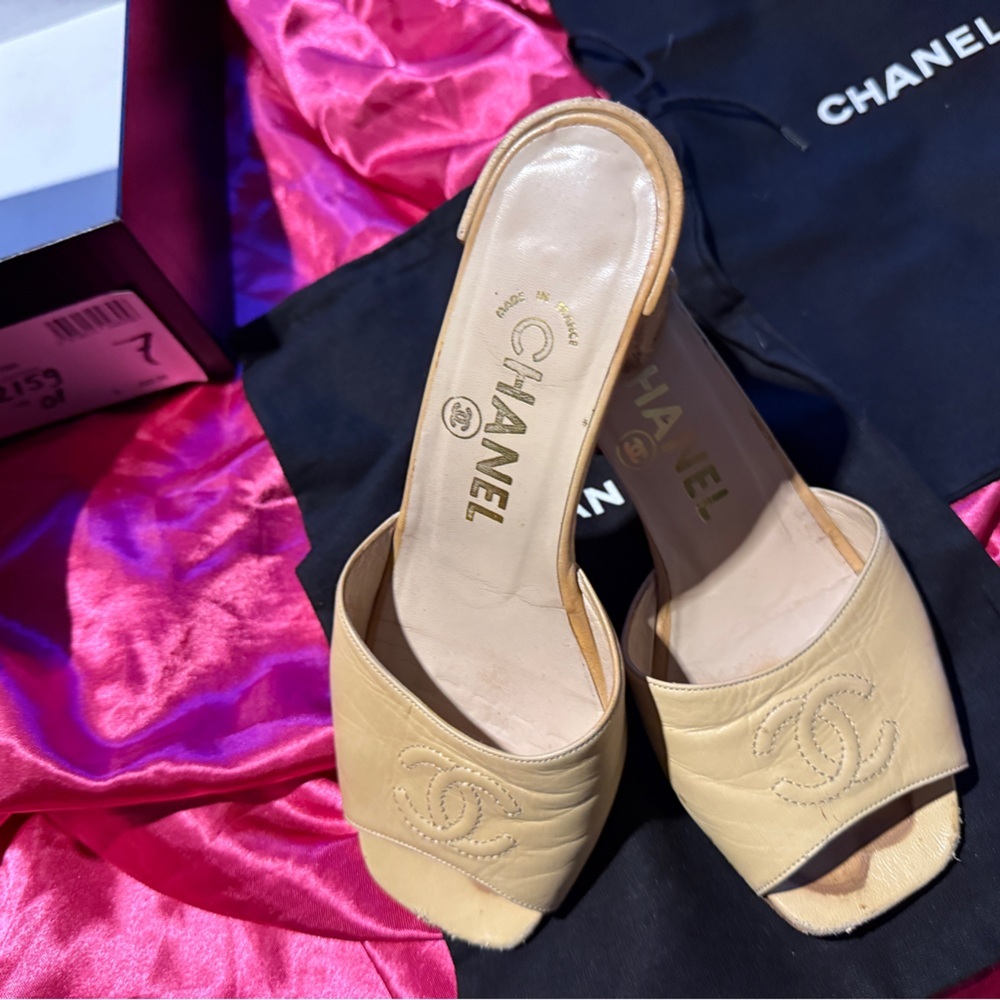 Chanel Beige Open-Toe Heels